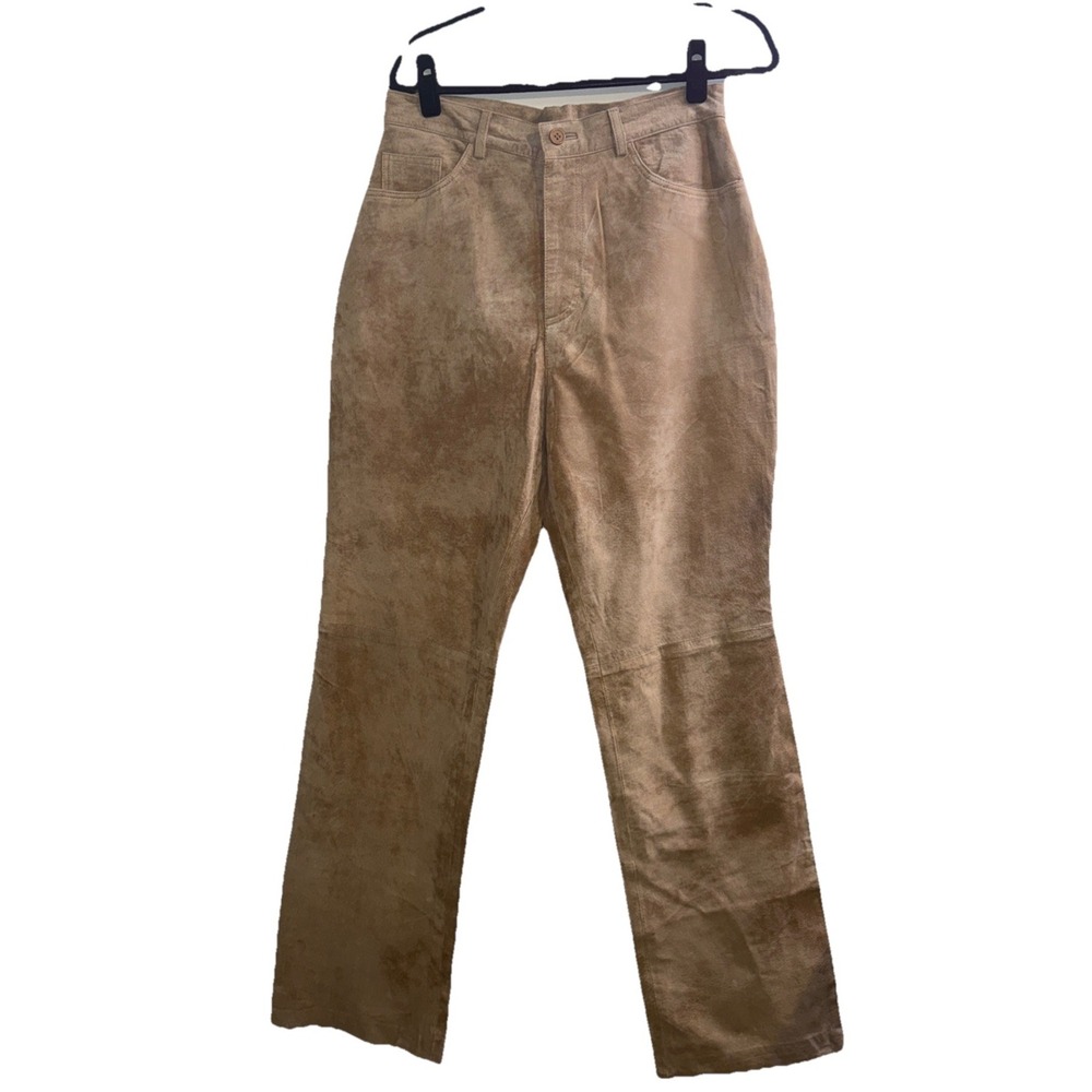 Vtg 90s Tan Suede Leather Pants High Waisted Straight Leg Size 14(12) Western